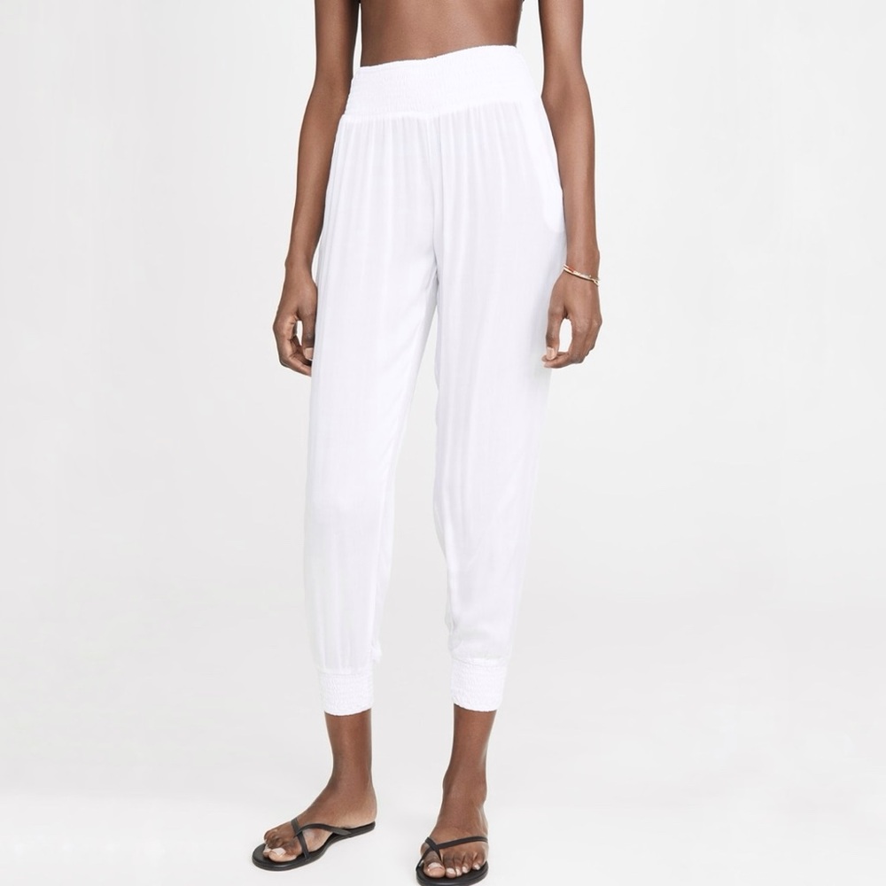 MIKOH white Kahuku Ruched smocked Waist coverup Pants